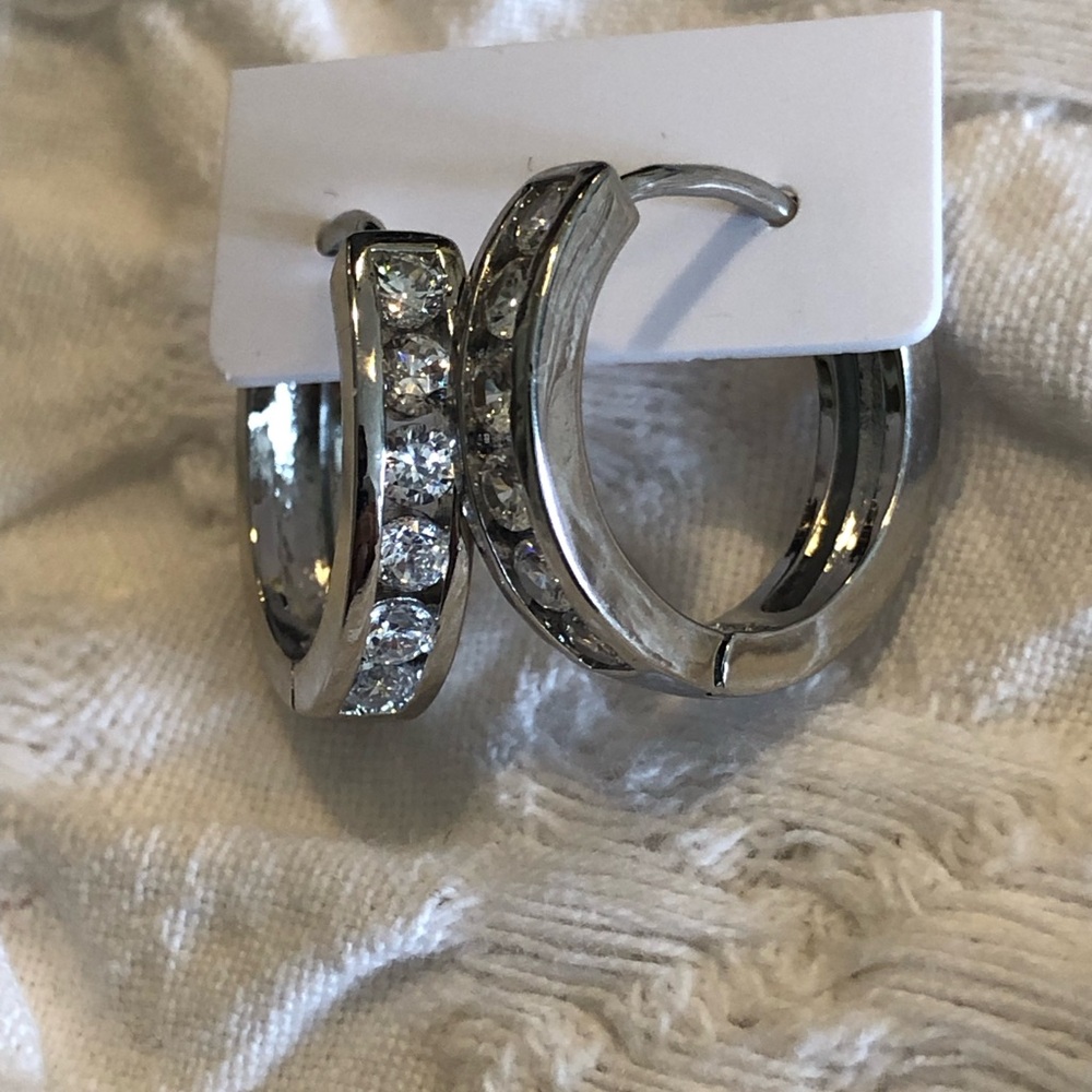 Classic Crystal Hoop Earrings - Silver Tone